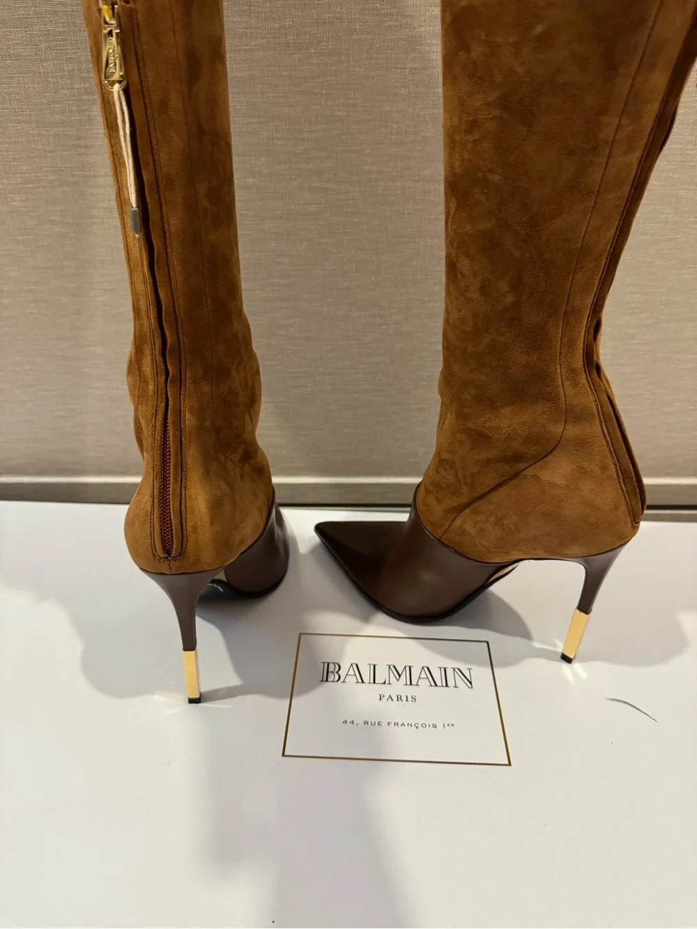 Balmain Amazone Brown Over-the-Knee Suede Stiletto Boots38/8 NWT!